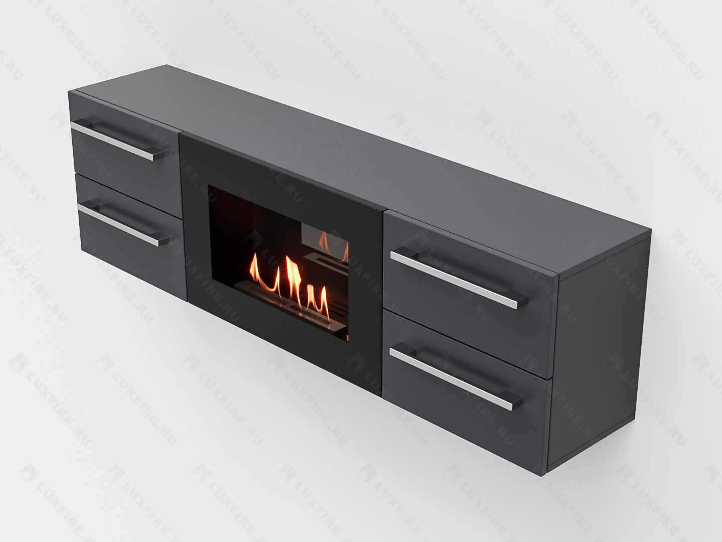Тумба ТВ Lux Fire "Нева" настенная 1400 матовая, графит,с биокамином 600 по цене 83 670 руб.