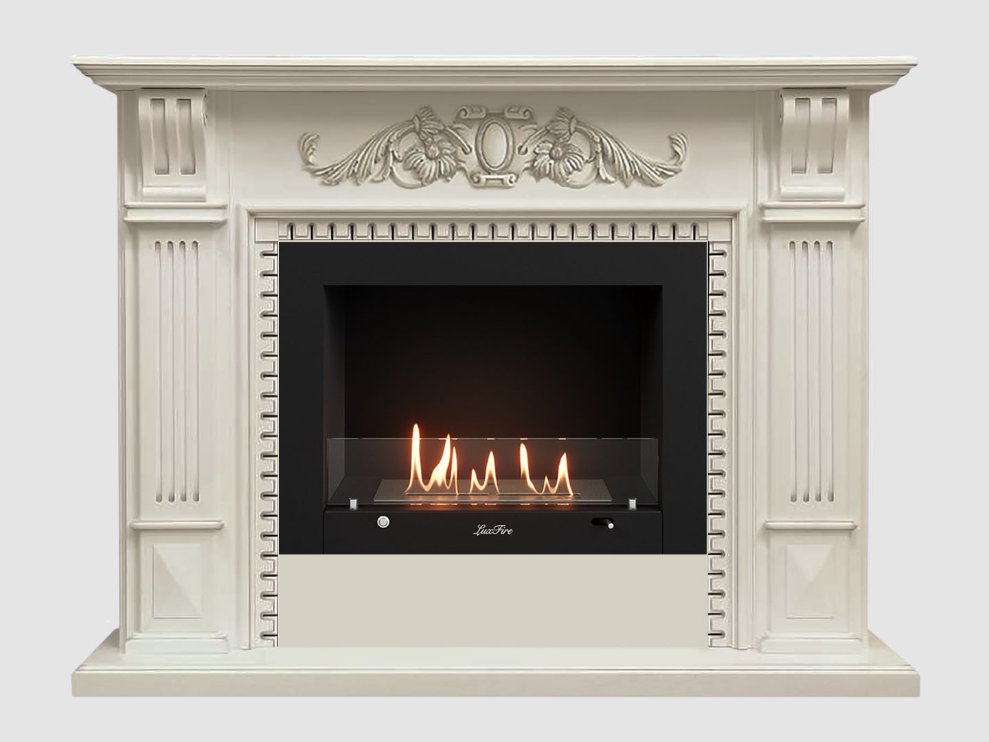 Каминный портал МДФ "Белфаст Люкс 1550" с биокамином Lux Fire "Фаер Бокс 3-30" (белый) по цене 127 600 руб.