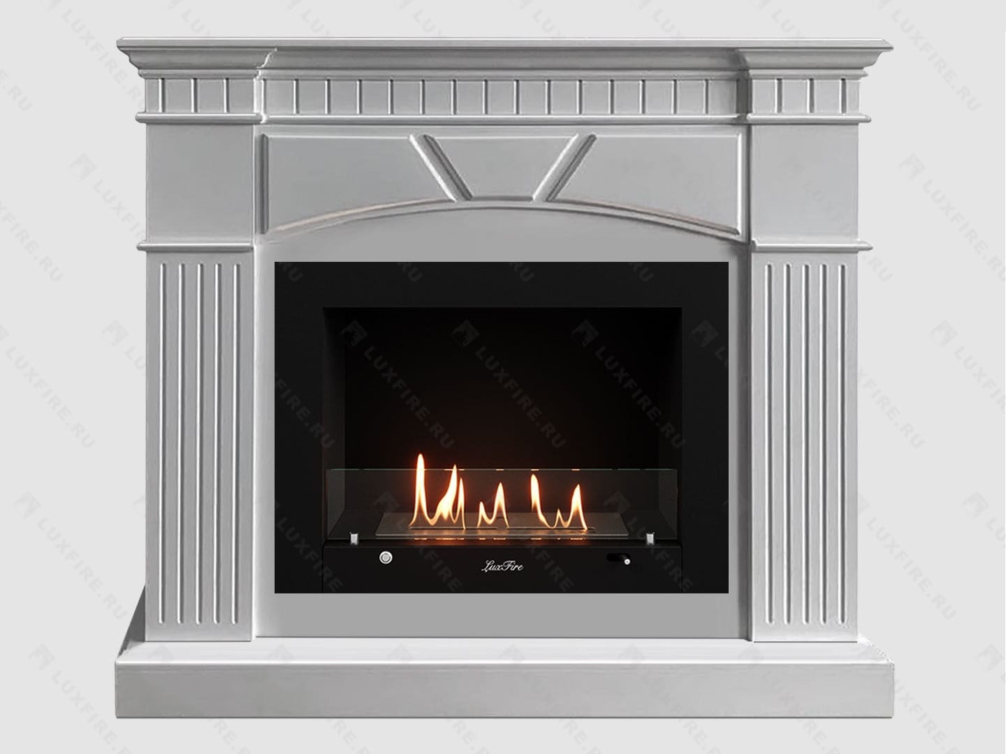 Каминный портал МДФ "Шервуд 1250" с биокамином Lux Fire "Фаер Бокс 3-33" (белый) по цене 112 800 руб.
